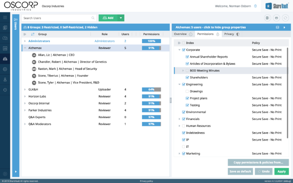 ShareVault 4.1 user groups view